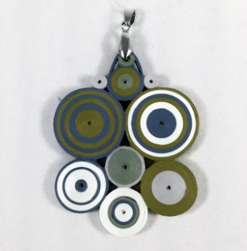 Abstract Art Deco Circles Pendant Golden Lime & Blues